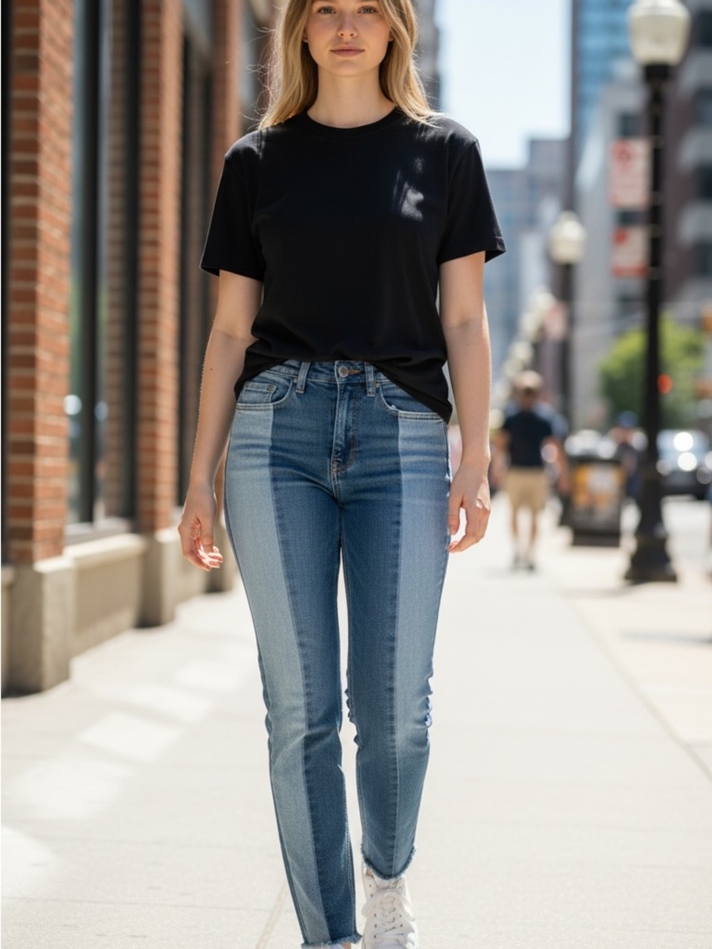Pacsun Vintage Two-Tone Skinny Jeans — Black Top, Light & Medium Blue Denim